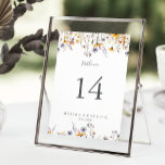 Numeração De Mesa Autumn Sunshine Elegant Wildflower Wedding<br><div class="desc">Este outono, o número da mesa de casamento elegante de girassol é perfeito para um casamento rústico. O design apresenta várias cores aquáticas roxas, violetas, flores amarelas, burgundy buds e folhas verdes de azeitona lindamente agrupadas em buquês. Este é um número de tabela de dois lados. Adicione cada número de...</div>