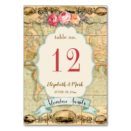 Numeração De Mesa Aventura Espera Mapa Mundial Vintage Rosas
