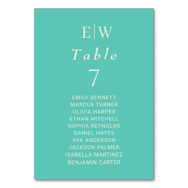 Numeração De Mesa Awe Aquático Simples Elegante com Casamento Monogr (Frente)