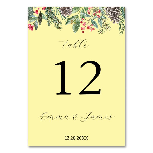 Numeração De Mesa Azevinho vermelho rústico e pinha (Frente)