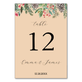 Numeração De Mesa Azevinho vermelho rústico e pinha