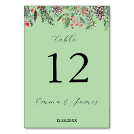 Numeração De Mesa Azevinho vermelho rústico e pinha de abeto