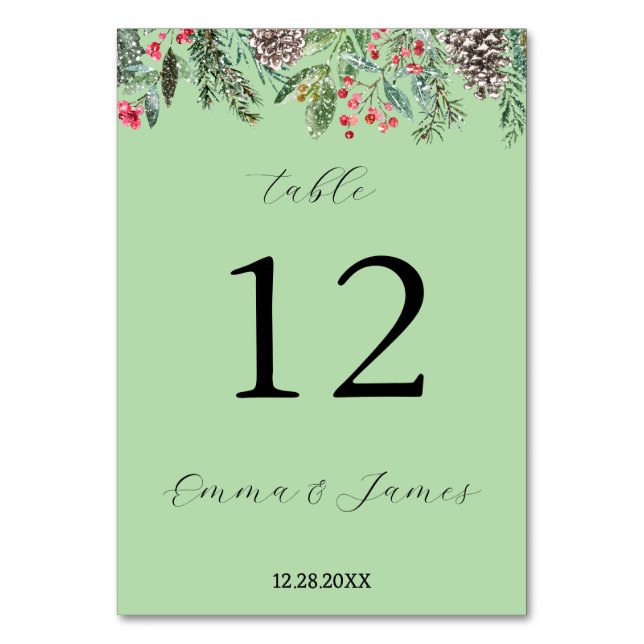 Numeração De Mesa Azevinho vermelho rústico e pinha de abeto (Frente)