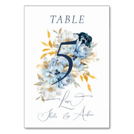 Numeração De Mesa Azul, Azul, Floral Dourado