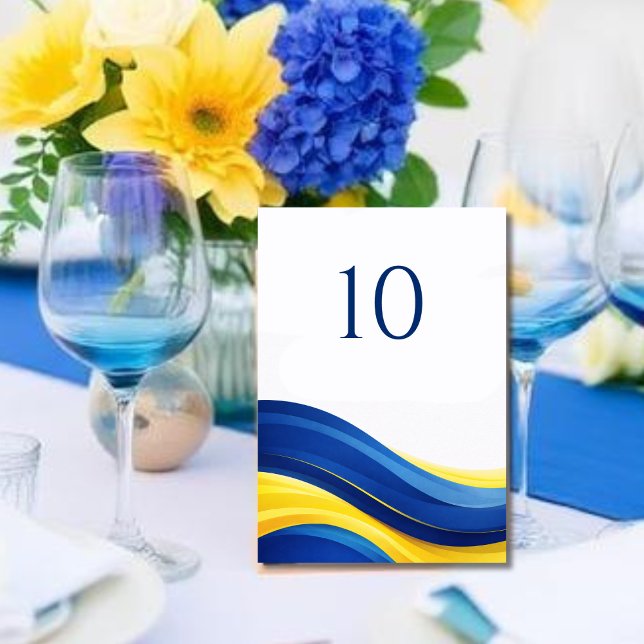 Numeração De Mesa Azul Cobalto e Amarelo Número de Mesa de Casamento (Cobalt Blue and Yellow Modern Wedding Table Number)