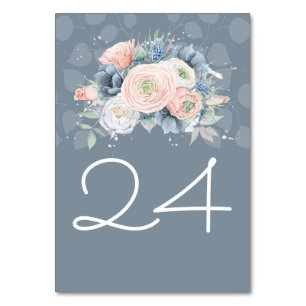 Numeração De Mesa Azul e Rosa Derramado Aquarelas Florais