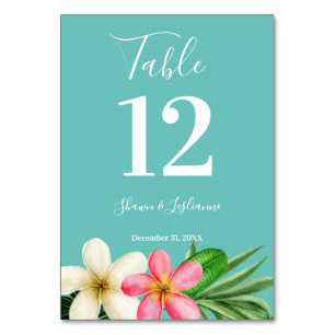 Numeração De Mesa Azul floral tropical havaiano