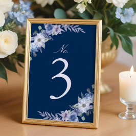 Numeração De Mesa Azul Francês e Lavanda Floral em Aquarela Azul Mar