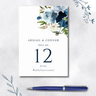 Numeração De Mesa Azul Marinho & Azul Poeirento Floral Elegante Aqua
