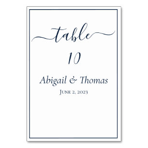 Numeração De Mesa Azul Marinho Branco Caligrafia Script Casamento El