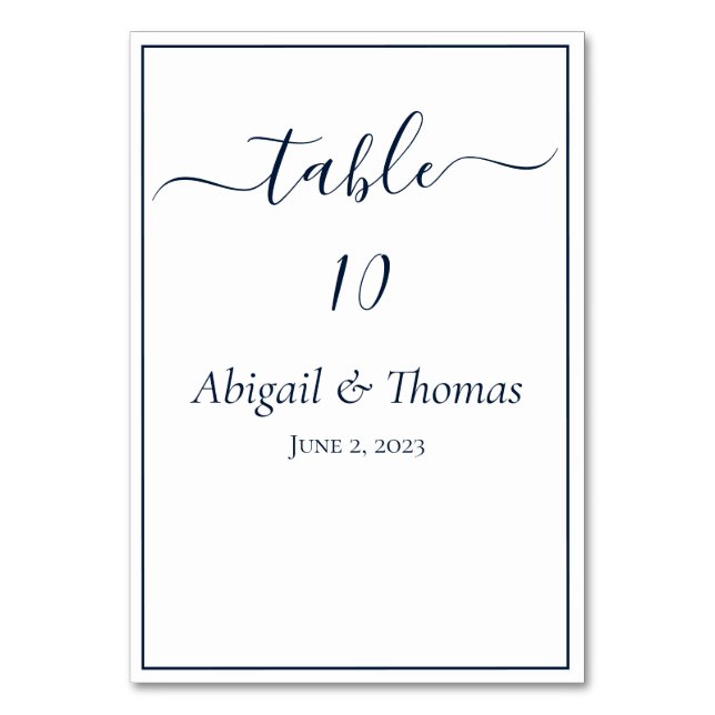 Numeração De Mesa Azul Marinho Branco Caligrafia Script Casamento El (Frente)