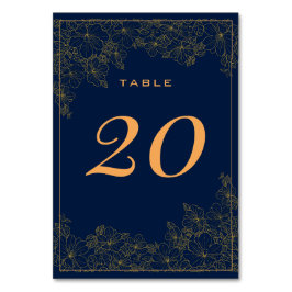 Numeração De Mesa Azul Marinho com Padrão Dourado Sutil e Sofisticad