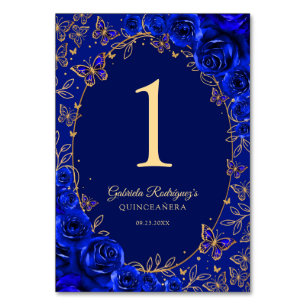 Numeração De Mesa Azul Real Dourado Quinceanera