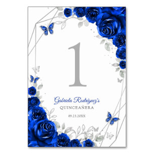 Numeração De Mesa Azul Real Floral de Prata Quinceanera