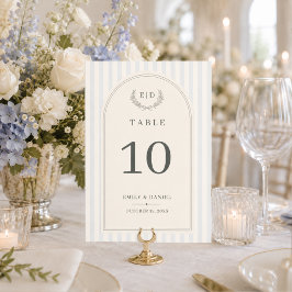 Numeração De Mesa Azul & Verde Sálvia Listrado Monograma Casamento