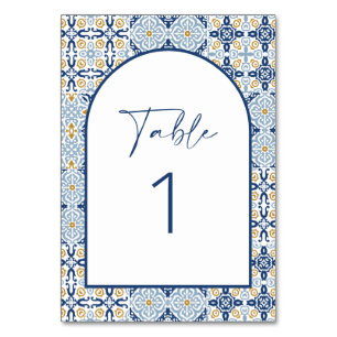 Numeração De Mesa Azulejo Azul Amalfi e Amarelo