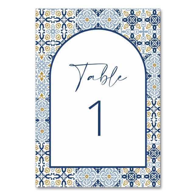 Numeração De Mesa Azulejo Azul Amalfi e Amarelo (Frente)