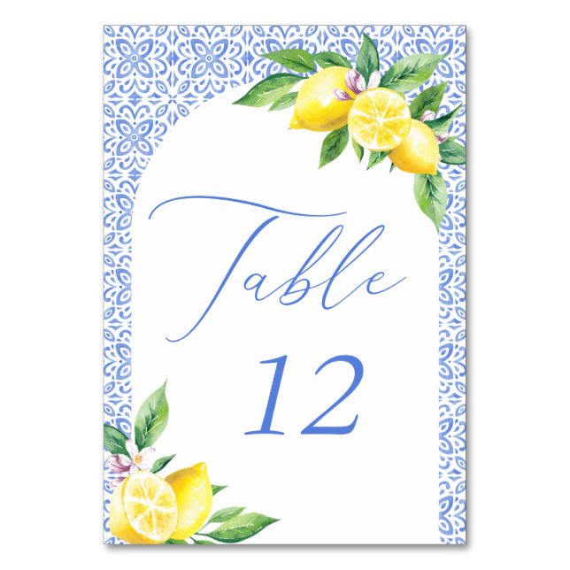 Numeração De Mesa Azulejo azul italiano Lemon Positano (Frente)