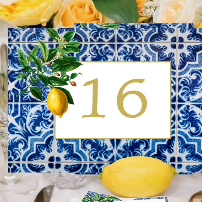 Numeração De Mesa Azulejo Lemon Tuscan Casamento Branco Azul (Criador carregado)