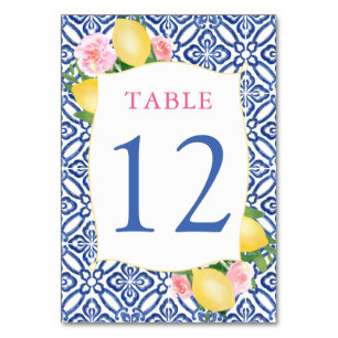 Numeração De Mesa Azulejos Azuis Casamento de Limões de Amalfi Flor