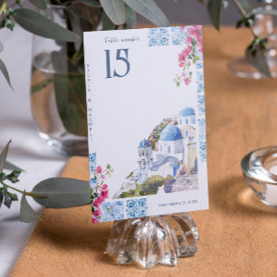 Numeração De Mesa Azulejos de aquarela Grécia Wedding