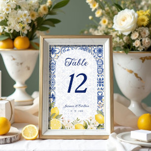 Numeração De Mesa Azulejos Mediterrâneos & Grinalda de Limão Casamen