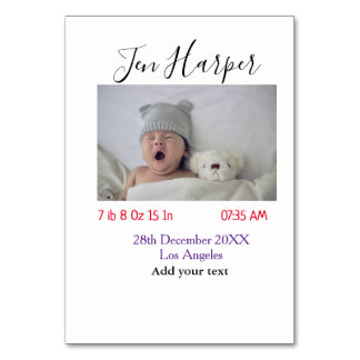Numeração De Mesa Baby birth stats add name place date keepsake memo