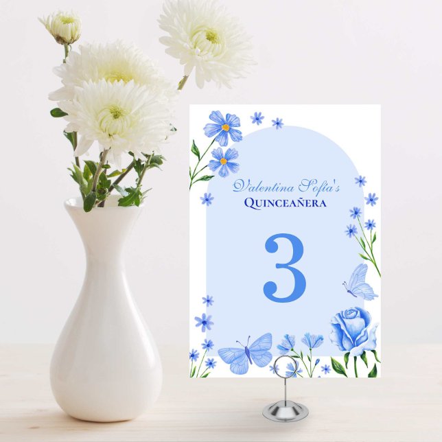 Numeração De Mesa Baby Blue Floral Mis Quince Años Quinceañera (Baby Blue Floral Mis Quince Años Quinceañera Table Number)
