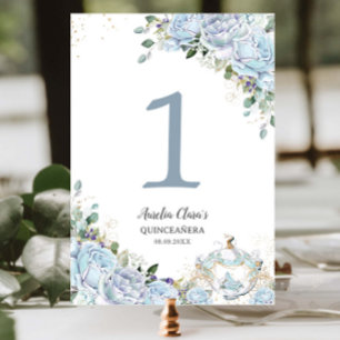 Numeração De Mesa Baby Blue Floral Princess Carruagem Quinceanera 16