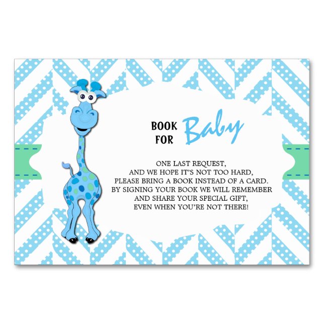 Numeração De Mesa Baby Blue Giraffe Baby Boy Chá | Traga um livro (Frente)