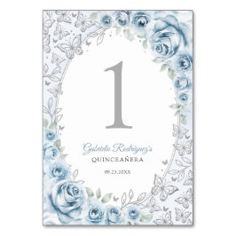 Numeração De Mesa Baby Blue Silver Floral Quinceanera