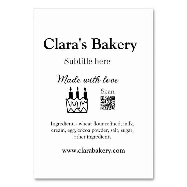 Numeração De Mesa Bagaço de padaria adiciona ingredientes feitos com (Frente)