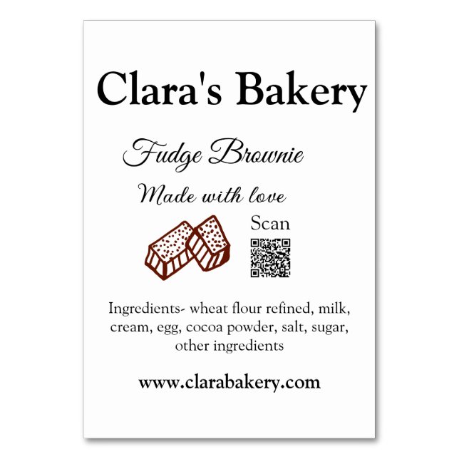 Numeração De Mesa Bakery brownie adiciona ingredientes feitos com lo (Frente)