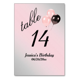 Numeração De Mesa Balões Cor-de-Rosa com Texto Personalizado Número
