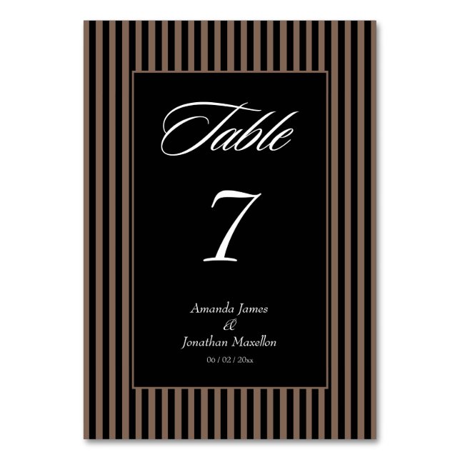 Numeração De Mesa Bandas Elegantes Pretas e Marrãs (Frente)