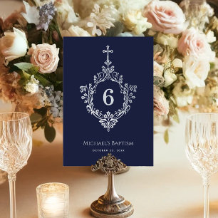 Numeração De Mesa Baptismo Menino Azul Marinho Elegante Cruz Crest V