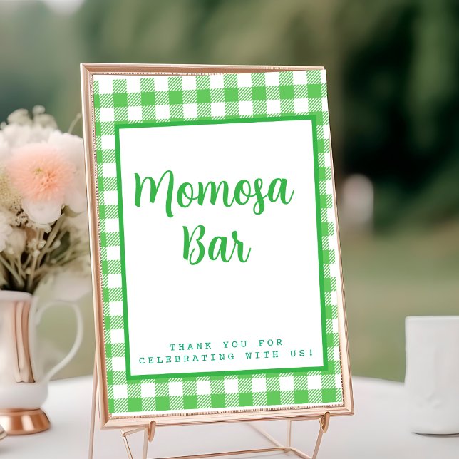 Numeração De Mesa Bar Mimosa "Momosa" de Gingham Verde (Green Gingham "Momosa" Mimosa Bar Table Number)