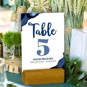 Numeração De Mesa Bar Mitzvah Bold Marinho Moderno Blue Agate Script