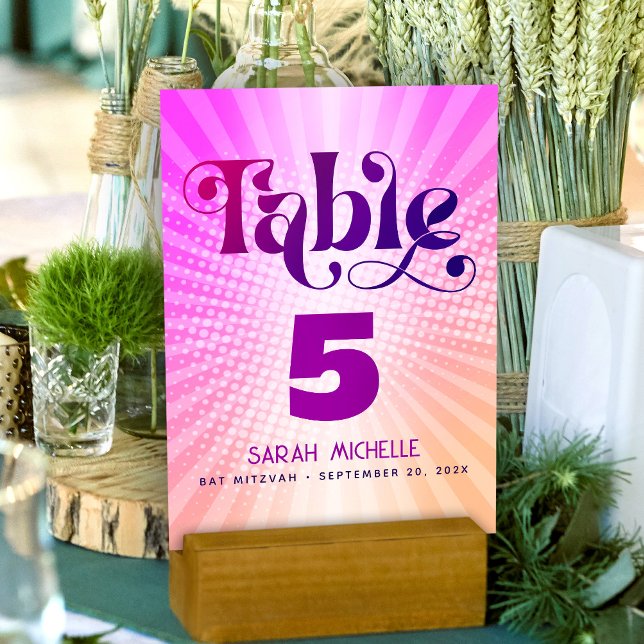 Numeração De Mesa Bat Mitzvah Negrito Retro Boho Rosa Laranja Gradie (Criador carregado)
