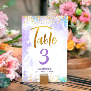 Numeração De Mesa Bat Mitzvah Purple Watercolor Script Glitter