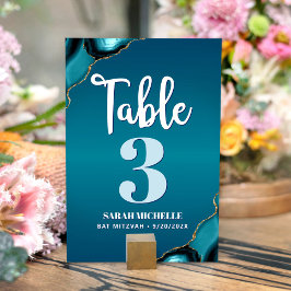 Numeração De Mesa Bat Mitzvah Turquesa Ombre Ágata Script Moderno
