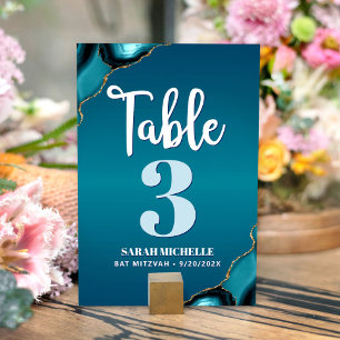 Numeração De Mesa Bat Mitzvah Turquesa Ombre Ágata Script Moderno