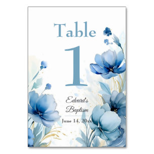 Numeração De Mesa Batismo Azul-Derramante Floral Elegante