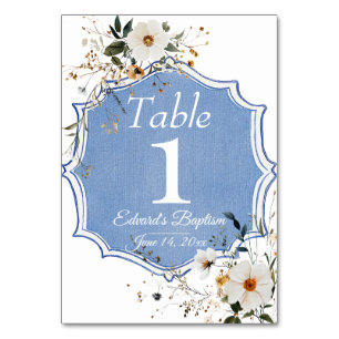 Numeração De Mesa Batismo Azul-Derramante Floral Elegante