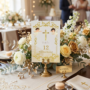 Numeração De Mesa Batismo Cruz Dourada Anjos Batizado Personalizado