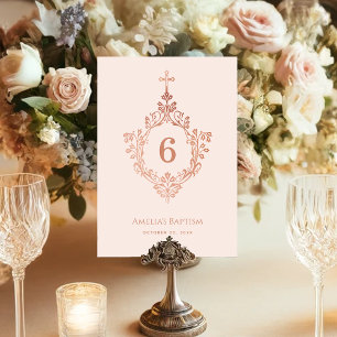 Numeração De Mesa Batismo de Menina Rosa Elegante Cruz Dourada Rose