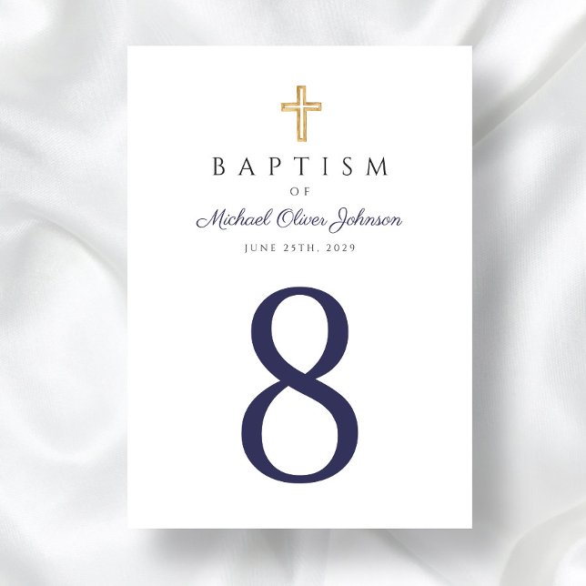 Numeração De Mesa Batismo Marinho Cruz Religioso (Religious Cross Navy Blue Boy Baptism Table Number)