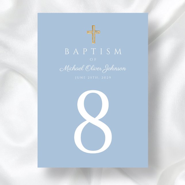 Numeração De Mesa Batismo religioso religioso entre Bebê Azul Elegan (Baby Blue Religious Cross Boy Baptism Table Number)