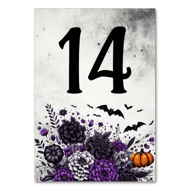 Numeração De Mesa Bats e Flores Mesa Número 14 (Frente)