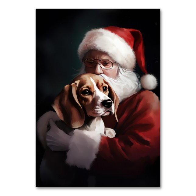 Numeração De Mesa Beagle com Papai Noel Natal Festivo (Frente)
